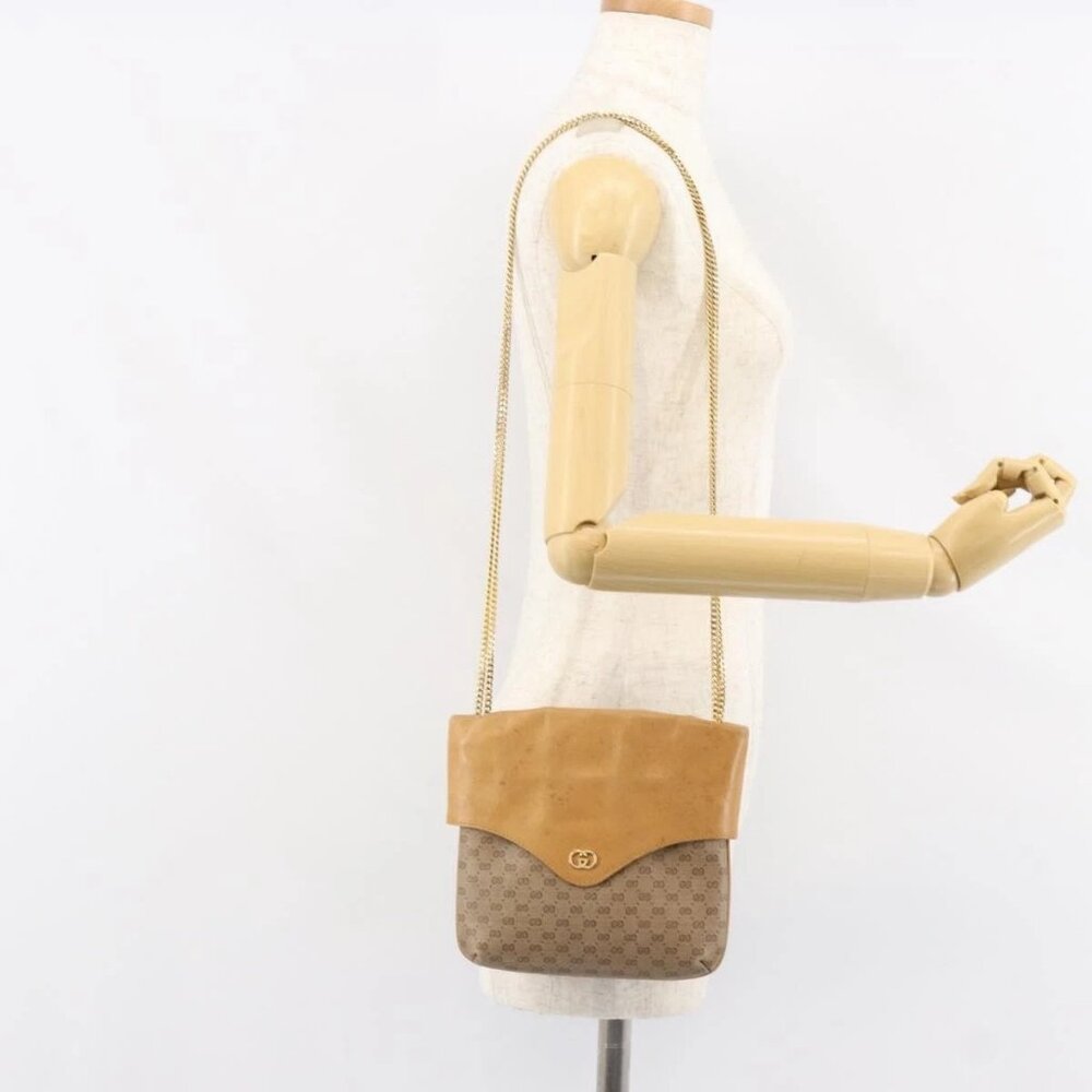 GUCCI Micro GG Supreme Chain Shoulder Bag PVC Leather Beige Gold Auth ep12132